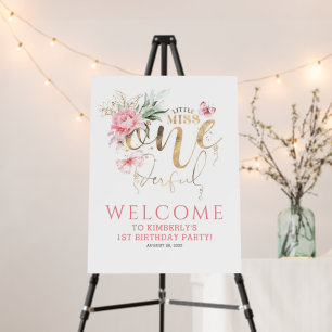 Little Miss Onederful Floral Cute Birthday Welcome Foam Board