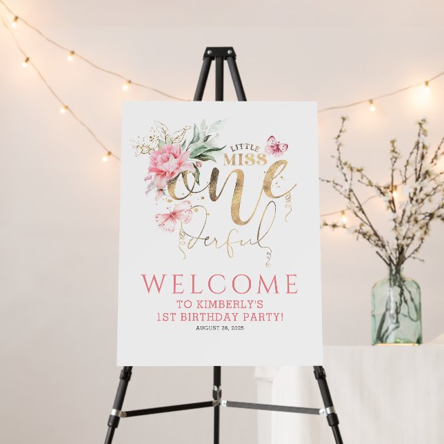 Little Miss Onederful Floral Cute Birthday Welcome Foam Board (In Situ (Stand))