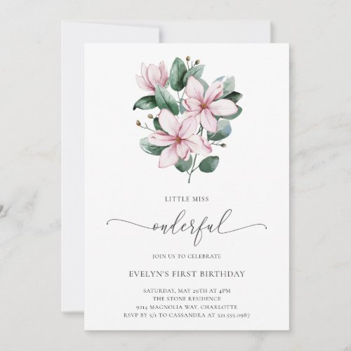 Little Miss Onederful Floral Girl First Birthday Invitation