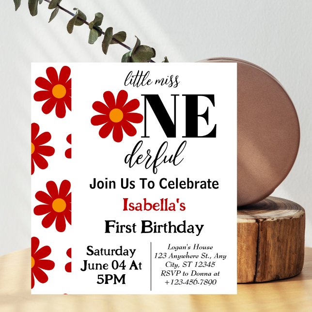Little Miss Onederful Girl 1st Birthday Invitation (Creator Uploaded)