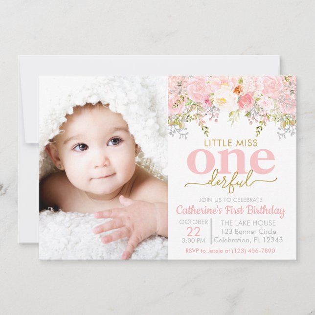 Little Miss ONEderful Girl 1st Birthday Invitation (Front)