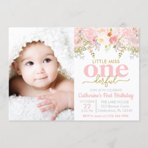 Little Miss ONEderful Girl 1st Birthday Invitation