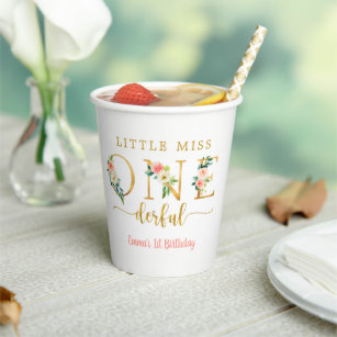 Little Miss Onederful Girl 1st Birthday Paper Cups