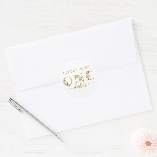 Little Miss Onederful Girl 1st Birthday Party Classic Round Sticker (Envelope)