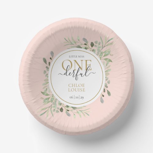 Little Miss ONEderful Girl First Birthday Pink Paper Bowls