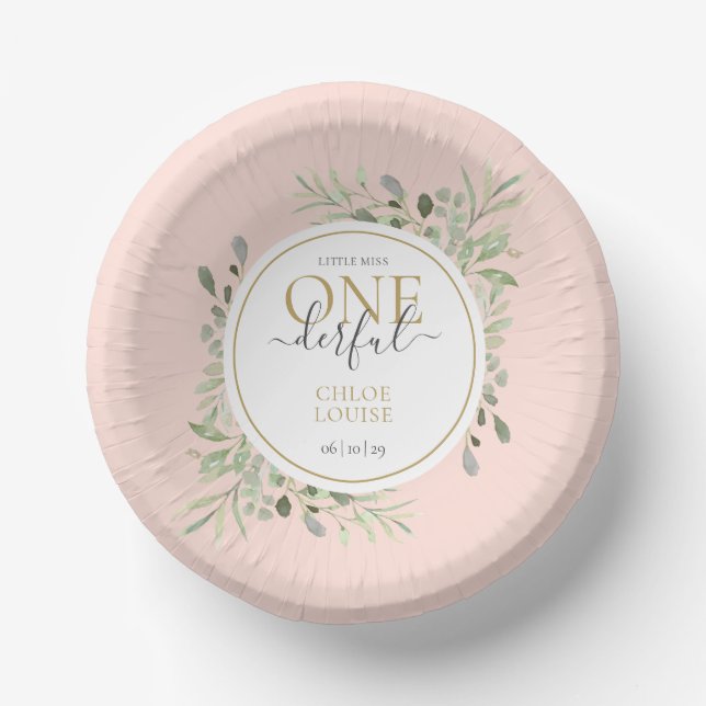 Little Miss ONEderful Girl First Birthday Pink Paper Bowls (Front)