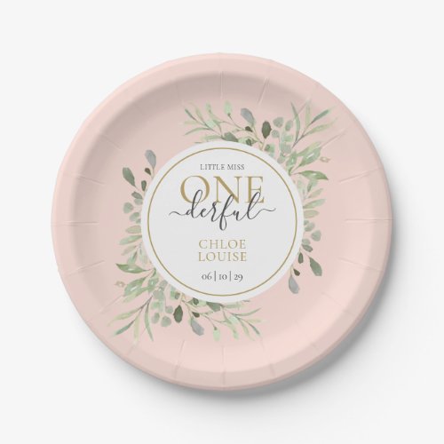 Little Miss ONEderful Girl First Birthday Pink Paper Plates