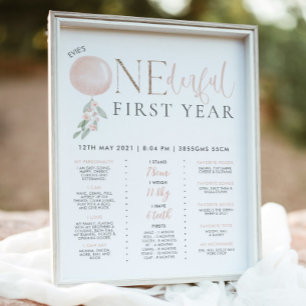 Little Miss Onederful Girls 1st Birthday Milestone Poster