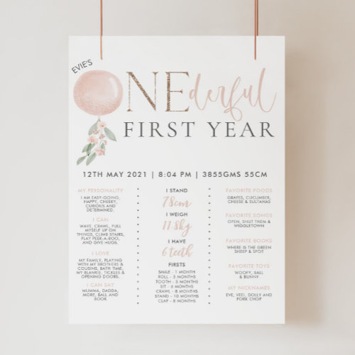 Little Miss Onederful Girls 1st Birthday Milestone