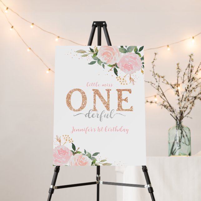 Little Miss Onederful Gold 1st Birthday Foam Board (In Situ (Stand))