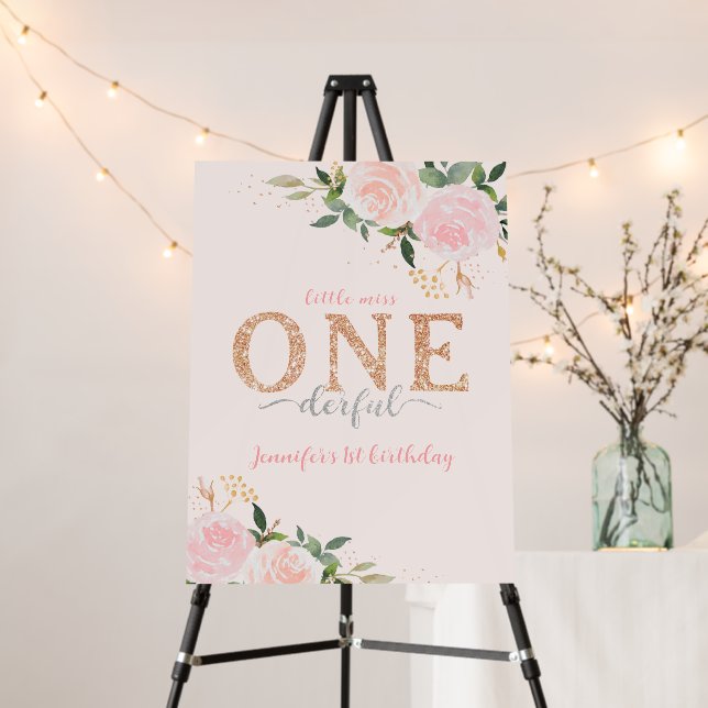 Little Miss Onederful Gold 1st Birthday Foam Board (In Situ (Stand))