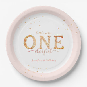 Little Miss Onederful Gold 1st Birthday Paper Plates