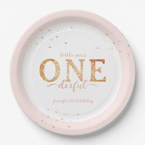 Little Miss Onederful Gold 1st Birthday  Paper Plates