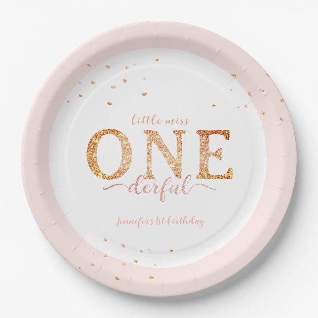 Little Miss Onederful Gold 1st Birthday  Paper Plates (Front)
