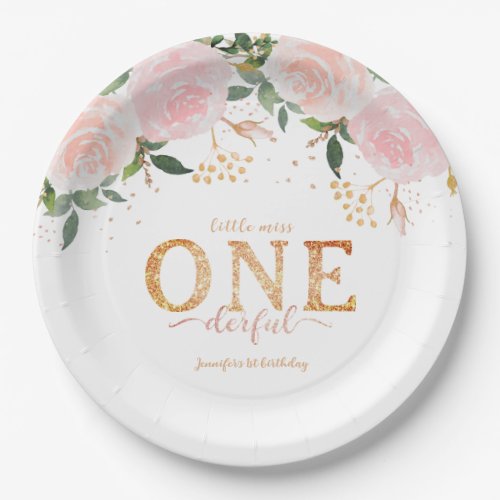 Little Miss Onederful Gold 1st Birthday  Paper Plates