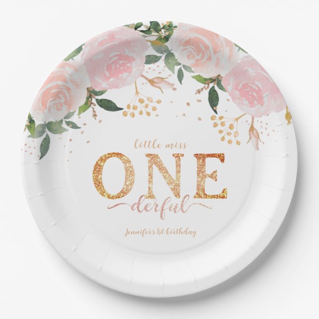 Little Miss Onederful Gold 1st Birthday  Paper Plates (Front)