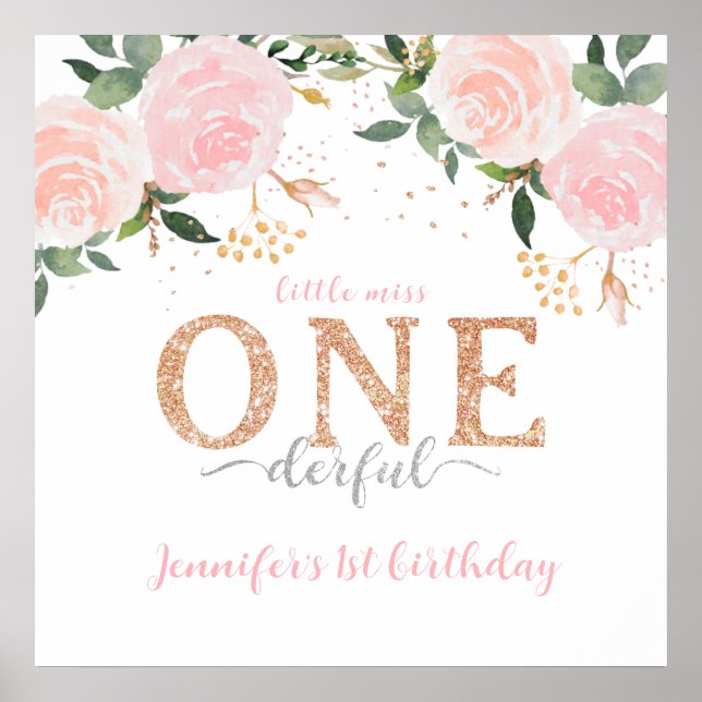 Little Miss Onederful Gold 1st Birthday Sign (Front)