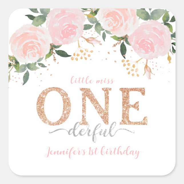 Little Miss Onederful Gold 1st Birthday Sticker  (Front)