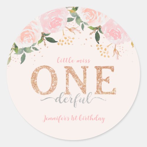 Little Miss Onederful Gold 1st Birthday Sticker 