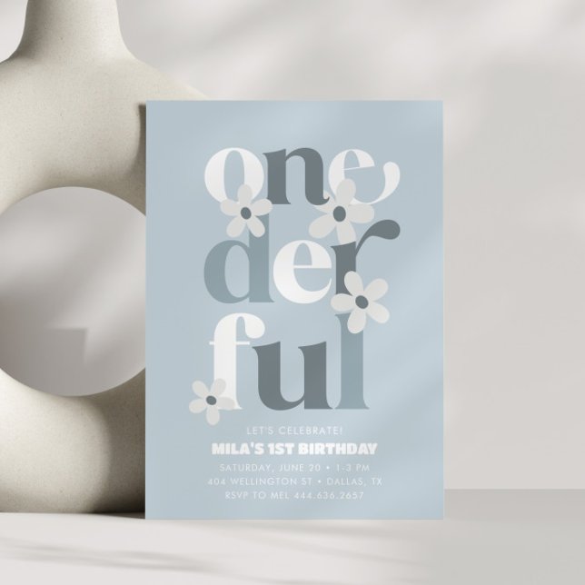 Little Miss Onederful Groovy Daisy 1st Birthday Invitation (Creator Uploaded)