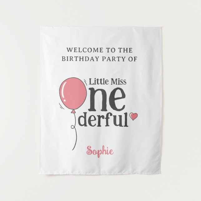Little Miss Onederful Party Welcome Tapestry (Front)