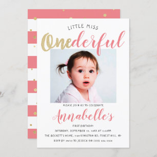 Little Miss Onederful Photo 1st Birthday Invitation