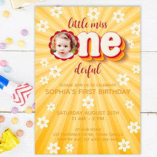 Little Miss ONEderful Photo Daisy First Birthday Invitation