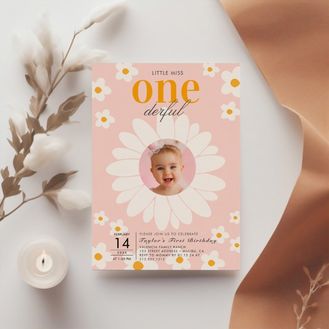 Little Miss Onederful | Photo Flower 1st Birthday Invitation (Creator Uploaded)