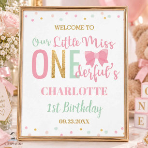 Little Miss Onederful Pink 1st Birthday Welcome Poster