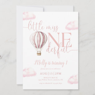 Little Miss Onederful Pink Balloon 1st Birthday Invitation