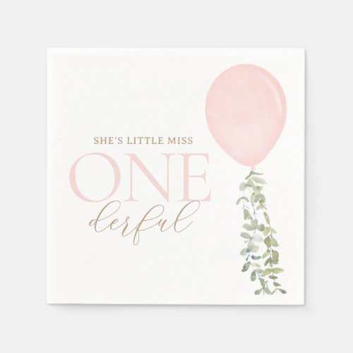 Little Miss Onederful Pink Balloon Birthday Napkins