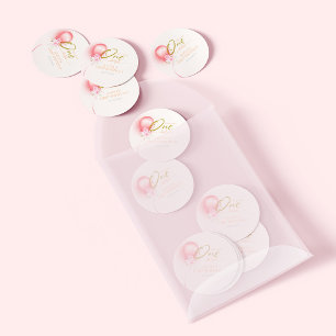 Little Miss ONEderful Pink Balloon Floral Birthday Classic Round Sticker