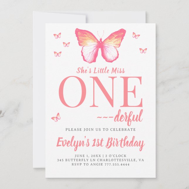 Little Miss Onederful Pink Boho 1st Birthday Invitation (Front)