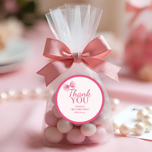 Little Miss Onederful Pink bow First Birthday Classic Round Sticker