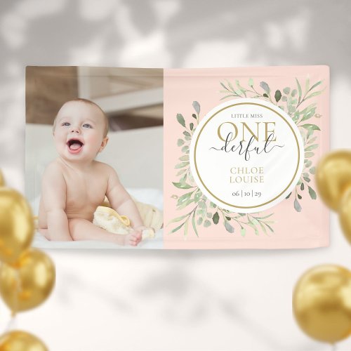 Little Miss ONEderful Pink First Birthday Photo Banner