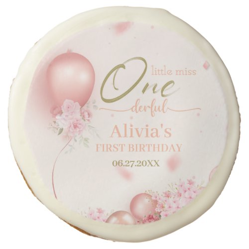 Little Miss ONEderful Pink Floral 1st Birthday Sugar Cookie