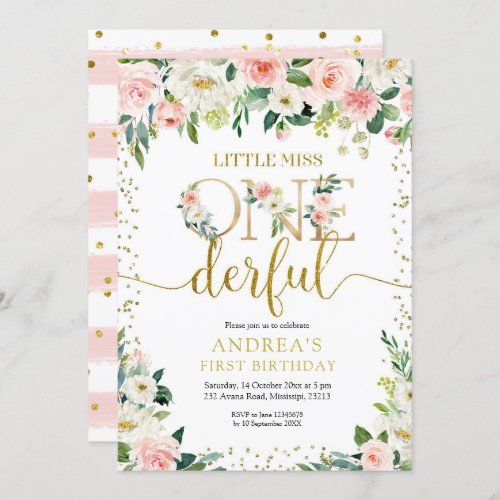 Little Miss Onederful Pink Floral Invitation