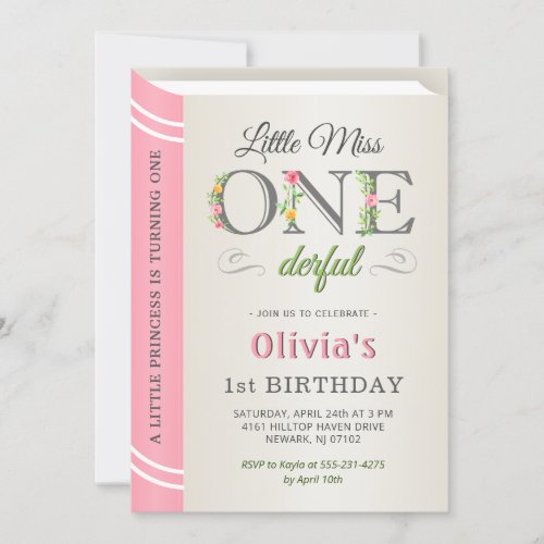 Little Miss Onederful Pink Girl 1st First Birthday Invitation