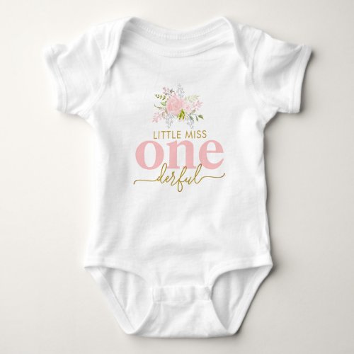 Little Miss ONEderful Pink Roses First Birthday Baby Bodysuit