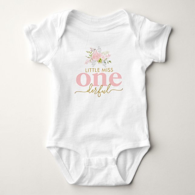 Little Miss ONEderful Pink Roses First Birthday Baby Bodysuit (Front)