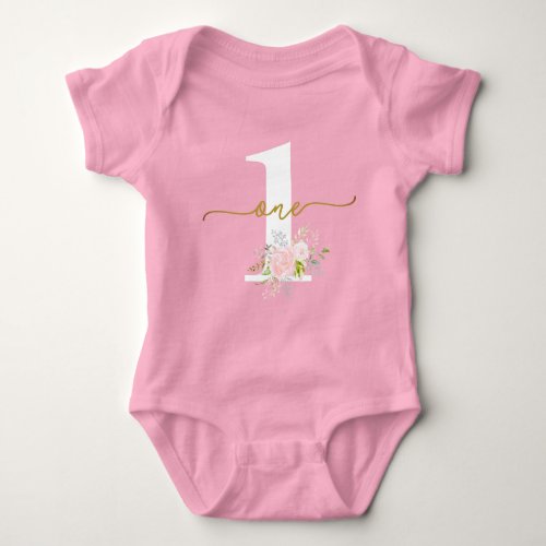 Little Miss ONEderful Pink Roses First Birthday Baby Bodysuit