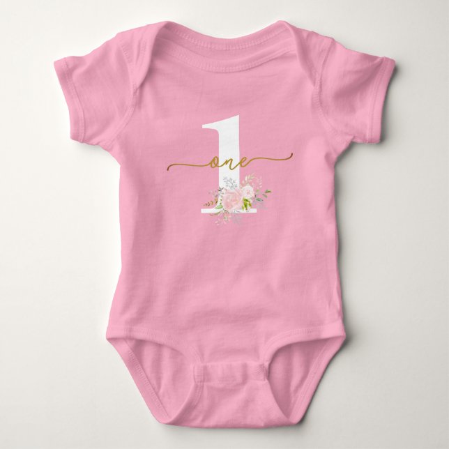 Little Miss ONEderful Pink Roses First Birthday Baby Bodysuit (Front)