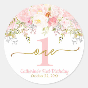 Little Miss ONEderful Pink Roses First Birthday Classic Round Sticker