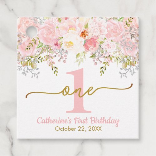 Little Miss ONEderful Pink Roses First Birthday Favor Tags