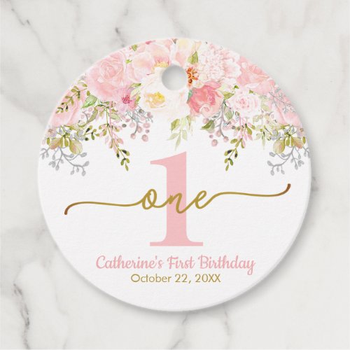 Little Miss ONEderful Pink Roses First Birthday Favor Tags