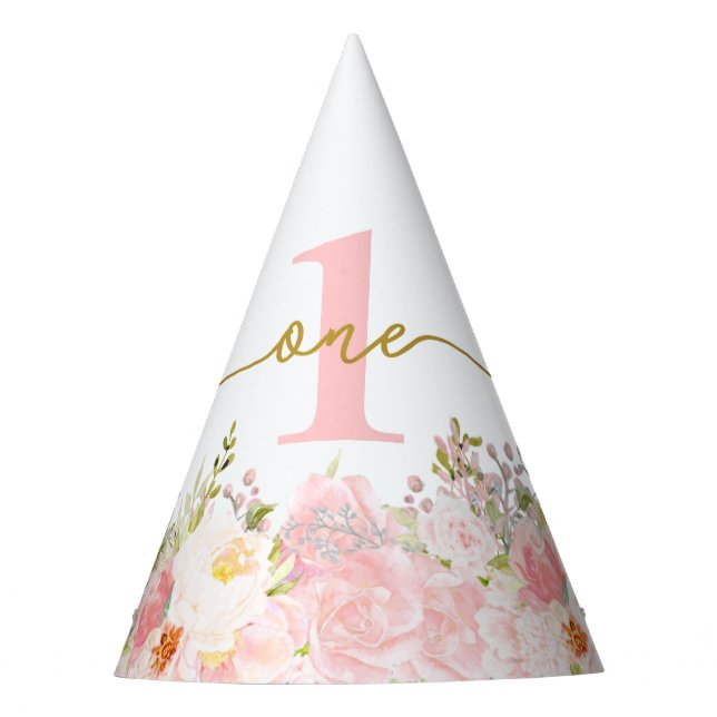 Little Miss ONEderful Pink Roses First Birthday  Party Hat (Front)