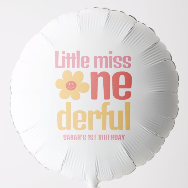 Little Miss Onederful Retro First Birthday Balloon (Front)