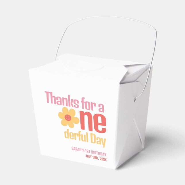 Little Miss Onederful Retro Groovy First Birthday Favor Boxes (Front Side)
