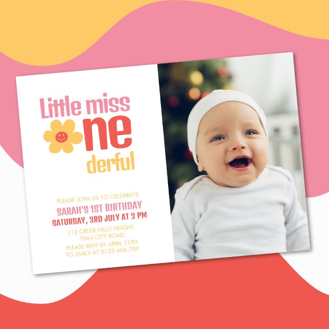 Little Miss Onederful Retro Groovy First Birthday Invitation (Creator Uploaded)
