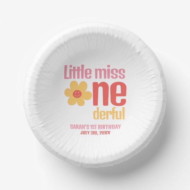 Little Miss Onederful Retro Groovy First Birthday Paper Bowls (Front)